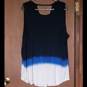 Livi high neck vback tank, 26/28, blue and white dip dye